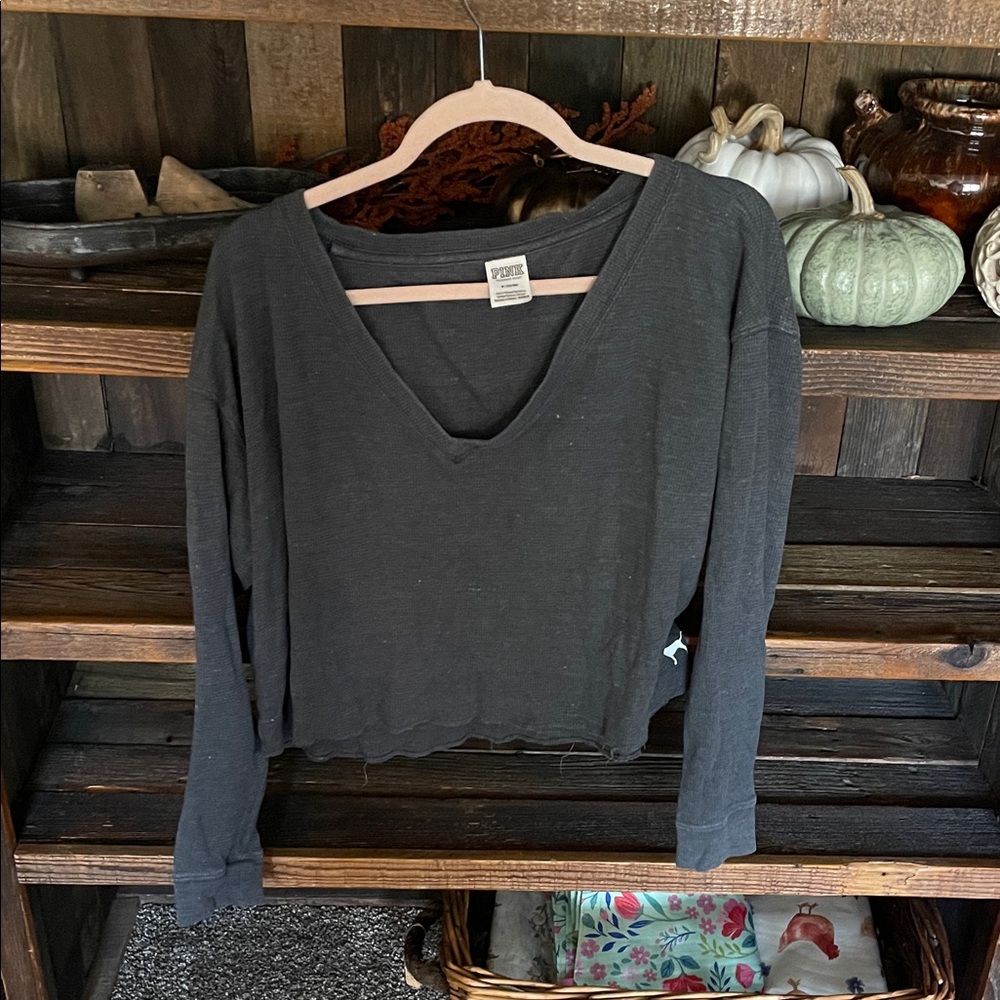 PINK Victoria's Secret Black V-Neck Sweatshirt